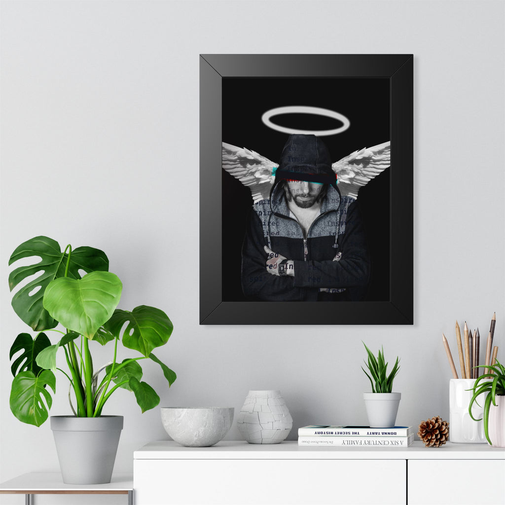 Modern Angel Framed Poster - Black & White Geometric Wings Wall Art