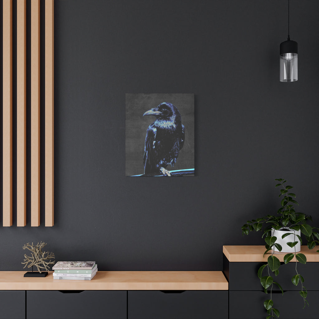 Blue Crow Canvas Wall Art - Surreal Raven Bird Decor