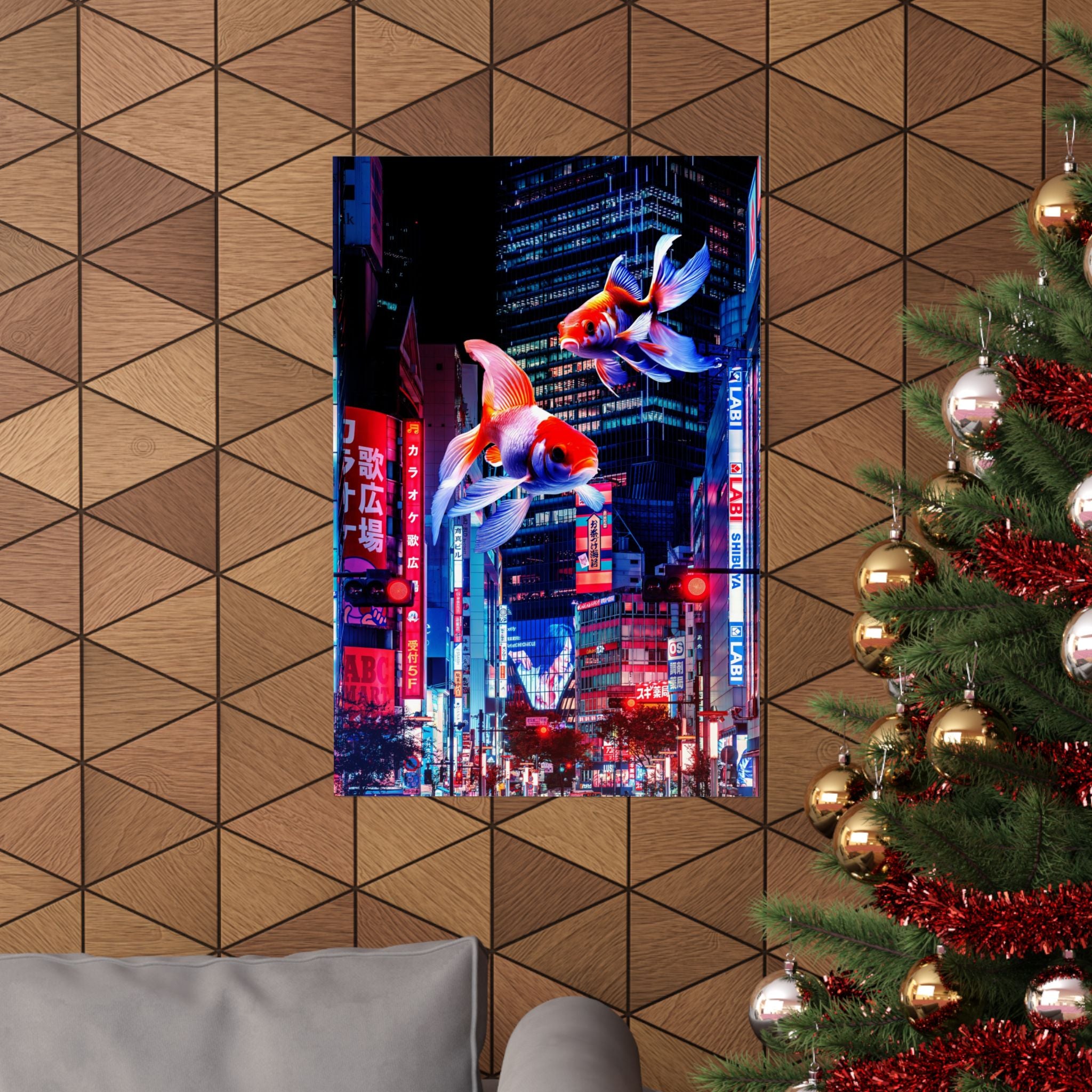 Japanese City Punk FX.2 Koi Attack Poster - Neon Cyberpunk Art Print