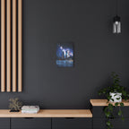 Space Cityscape on the Shore Canvas Wall Art - Neon Sci-Fi Coast Decor
