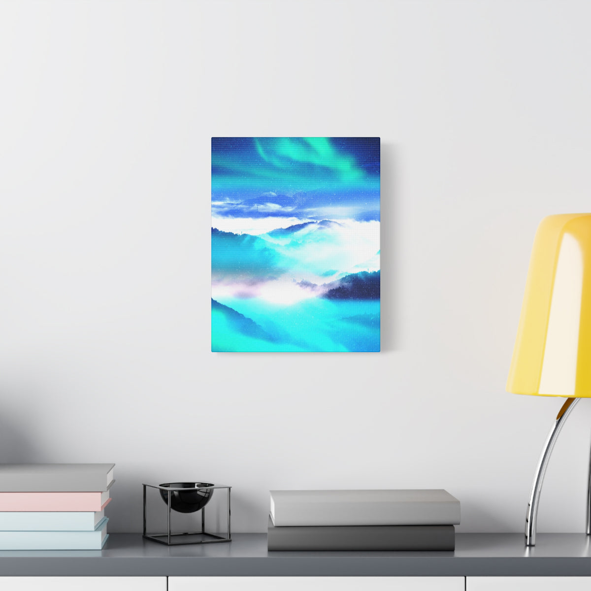Starry Mountain Sky Canvas Wall Art - Aurora Borealis Decor