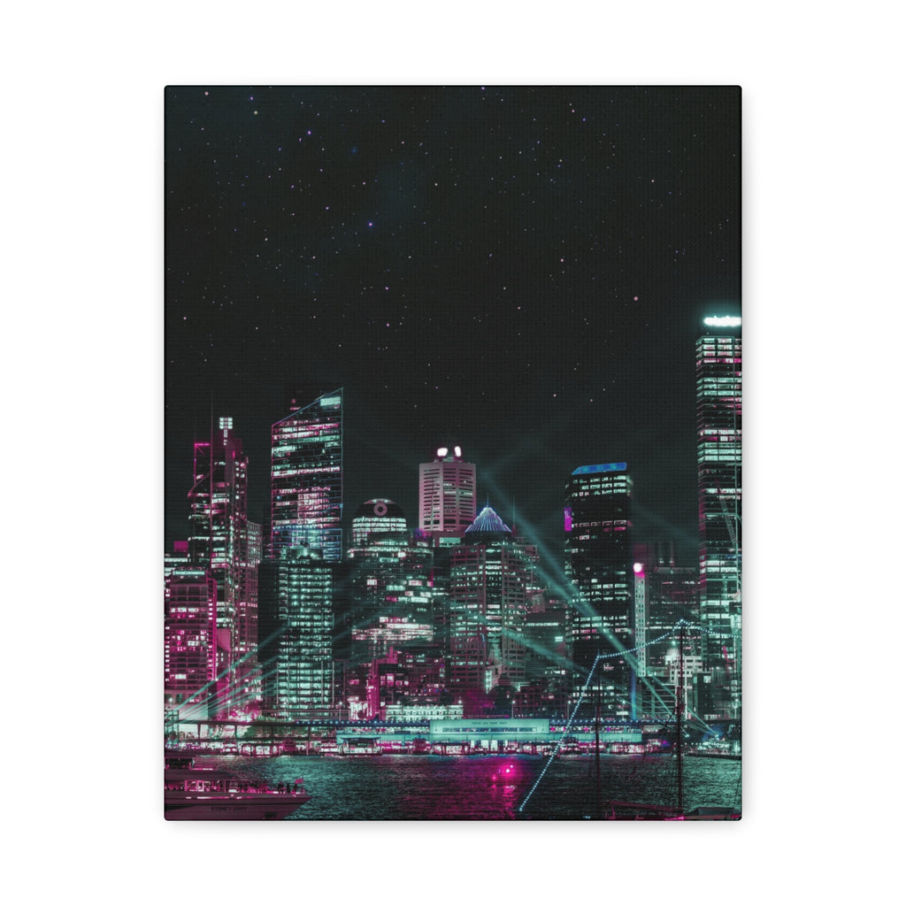 Cyberpunk Harbor Canvas Wall Art - Futuristic Sci-Fi City Decor