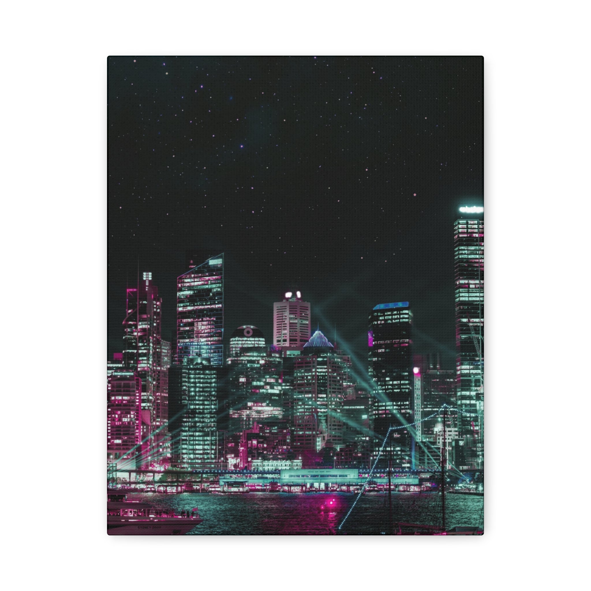 Cyberpunk Harbor Canvas Wall Art - Futuristic Sci-Fi City Decor