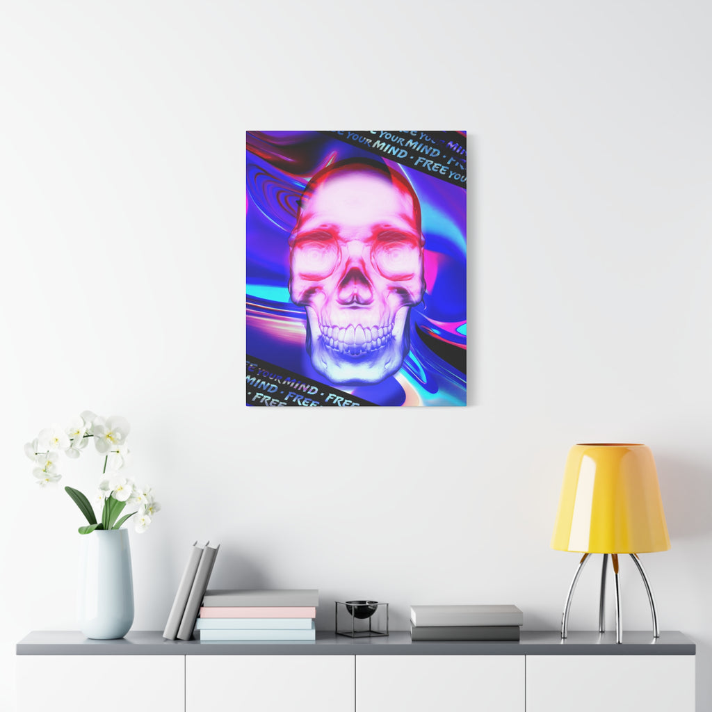 Free Your Mind Psychedelic Skull Canvas Art - Trippy Skeleton Decor