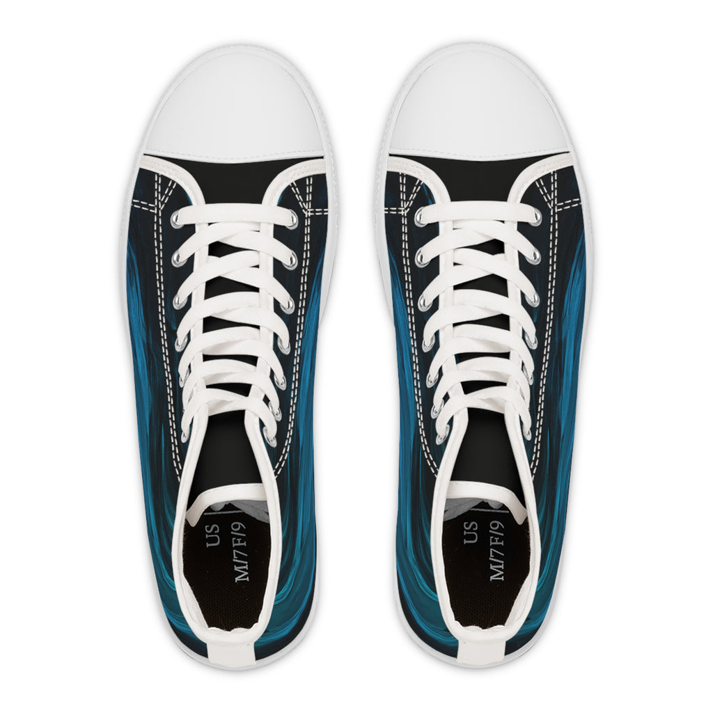 Paint Flow Blue Abstract Wave High-Top Sneakers - Teal Ocean Art