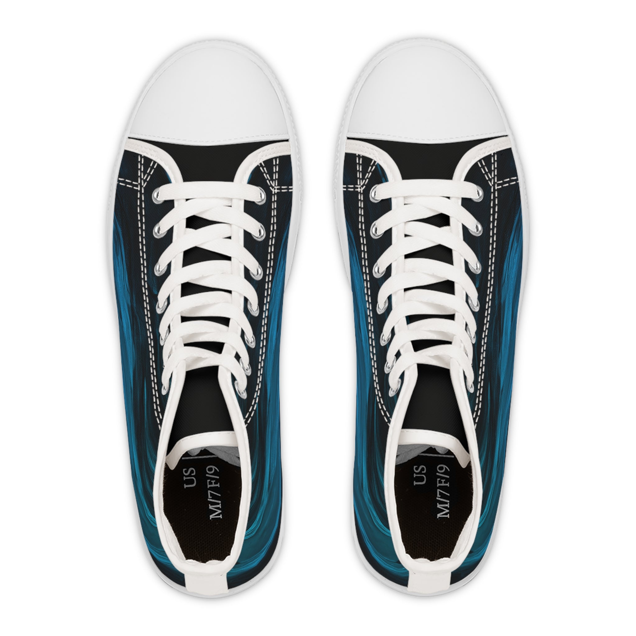 Paint Flow Blue Abstract Wave High-Top Sneakers - Teal Ocean Art