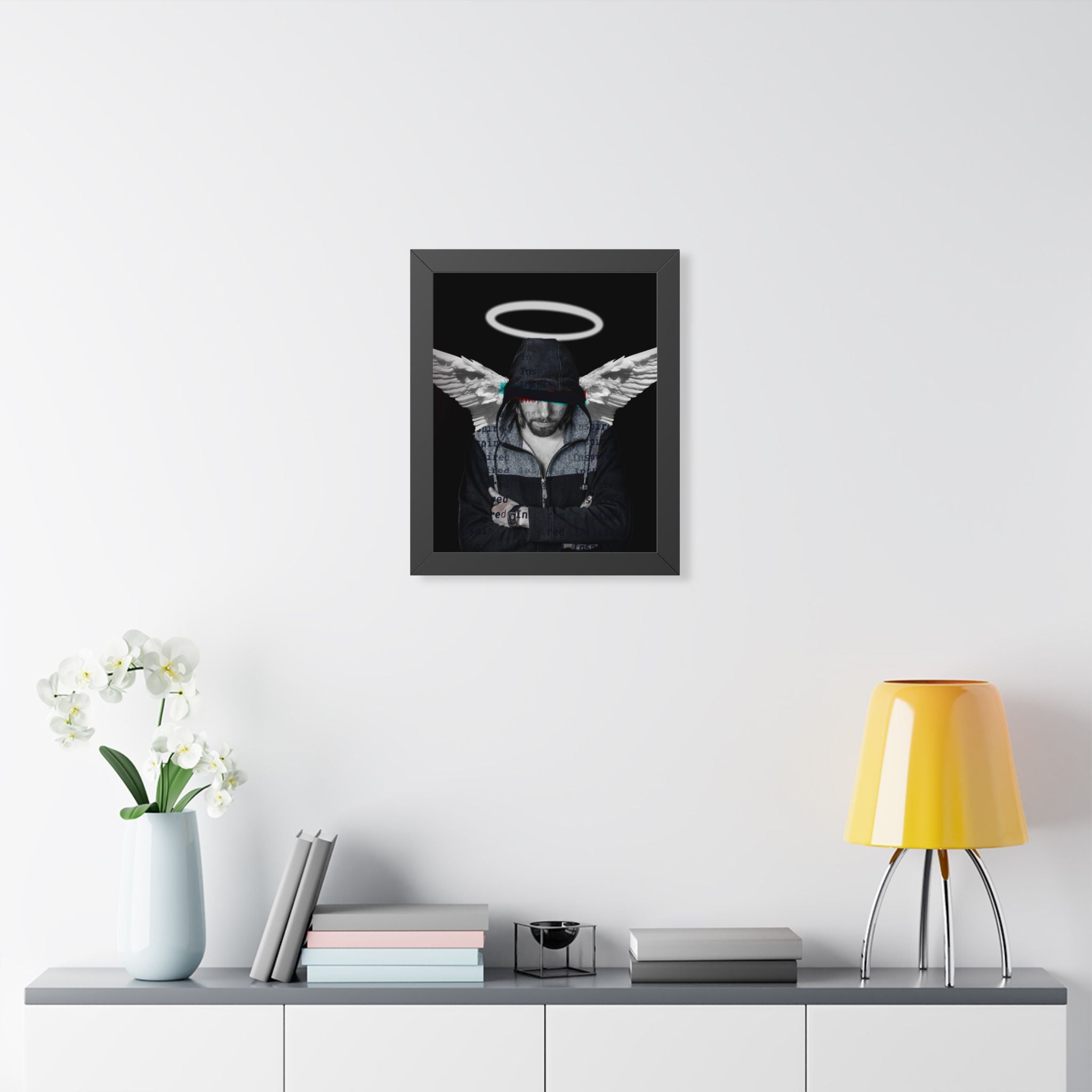 Modern Angel Framed Poster - Black & White Geometric Wings Wall Art