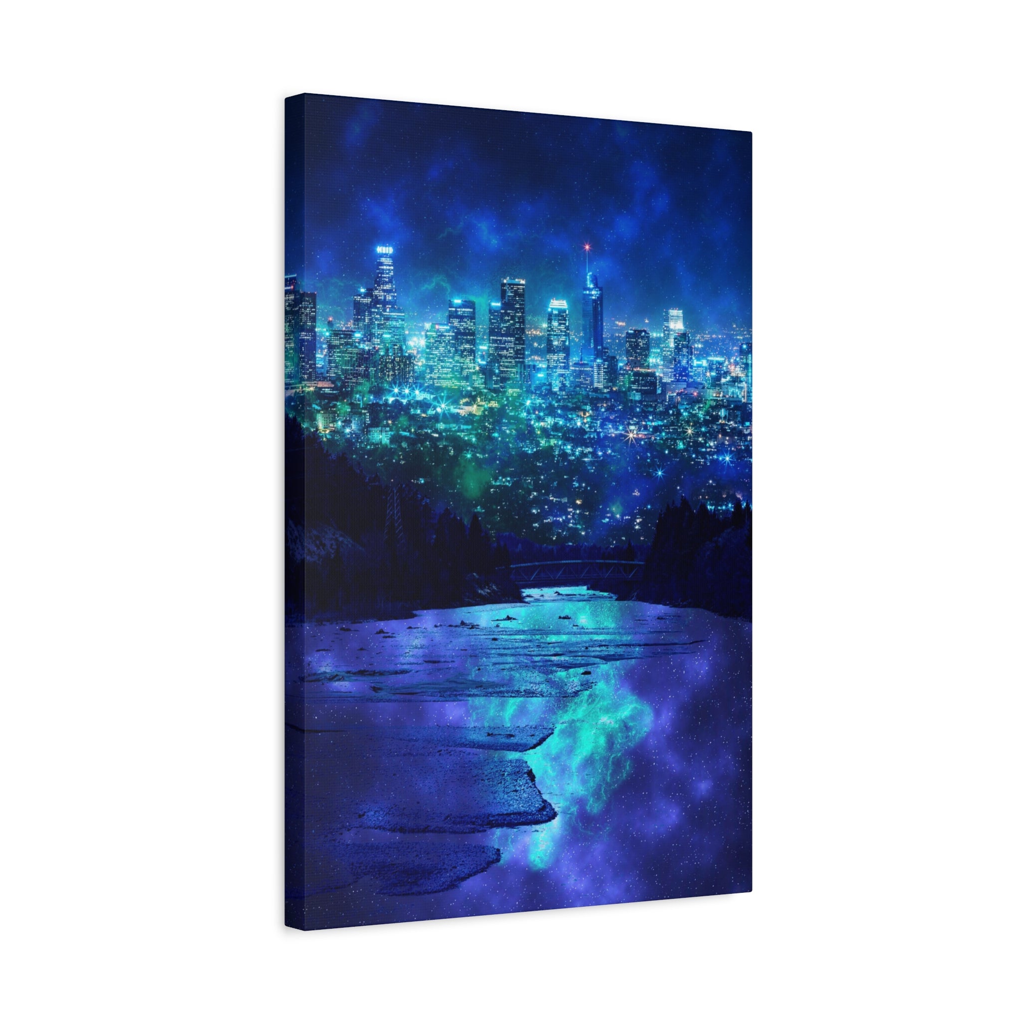 Cosmic Frosted City Canvas Wall Art - Winter Cityscape Decor