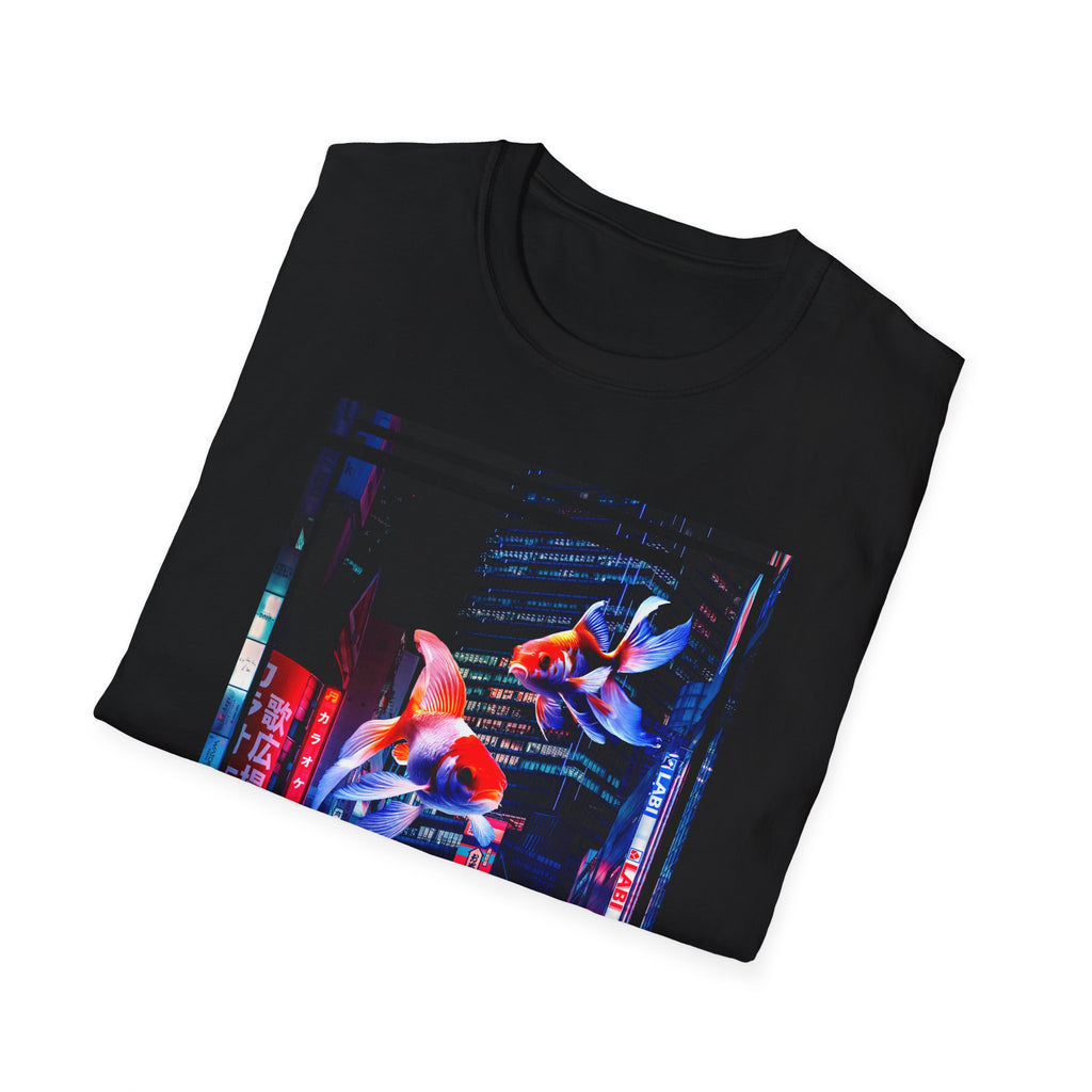 Japanese City Punk Koi Attack Graphic Tee - Neon Cyberpunk Shirt