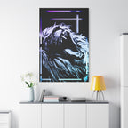 CRT Lion Retro Wave Canvas Art - 80s Vaporwave Neon Decor