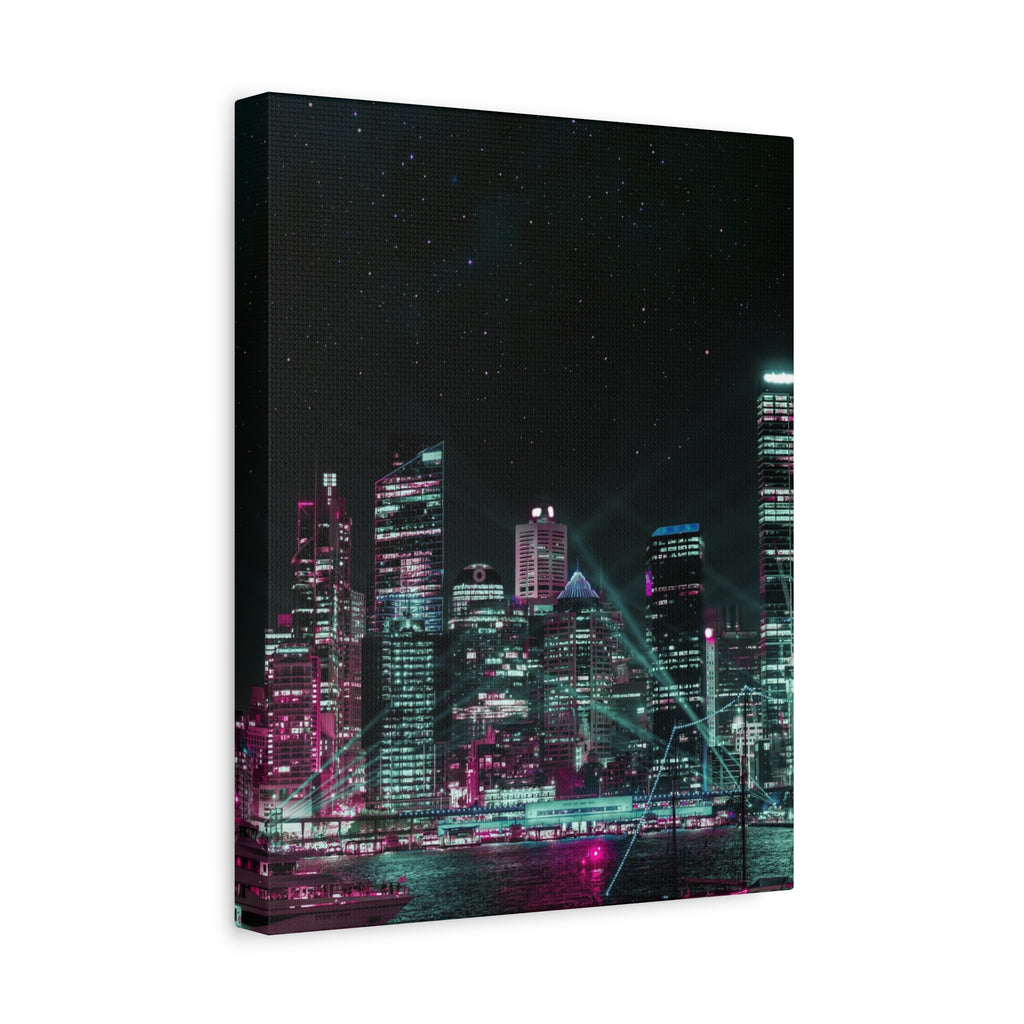Cyberpunk Harbor Canvas Wall Art - Futuristic Sci-Fi City Decor
