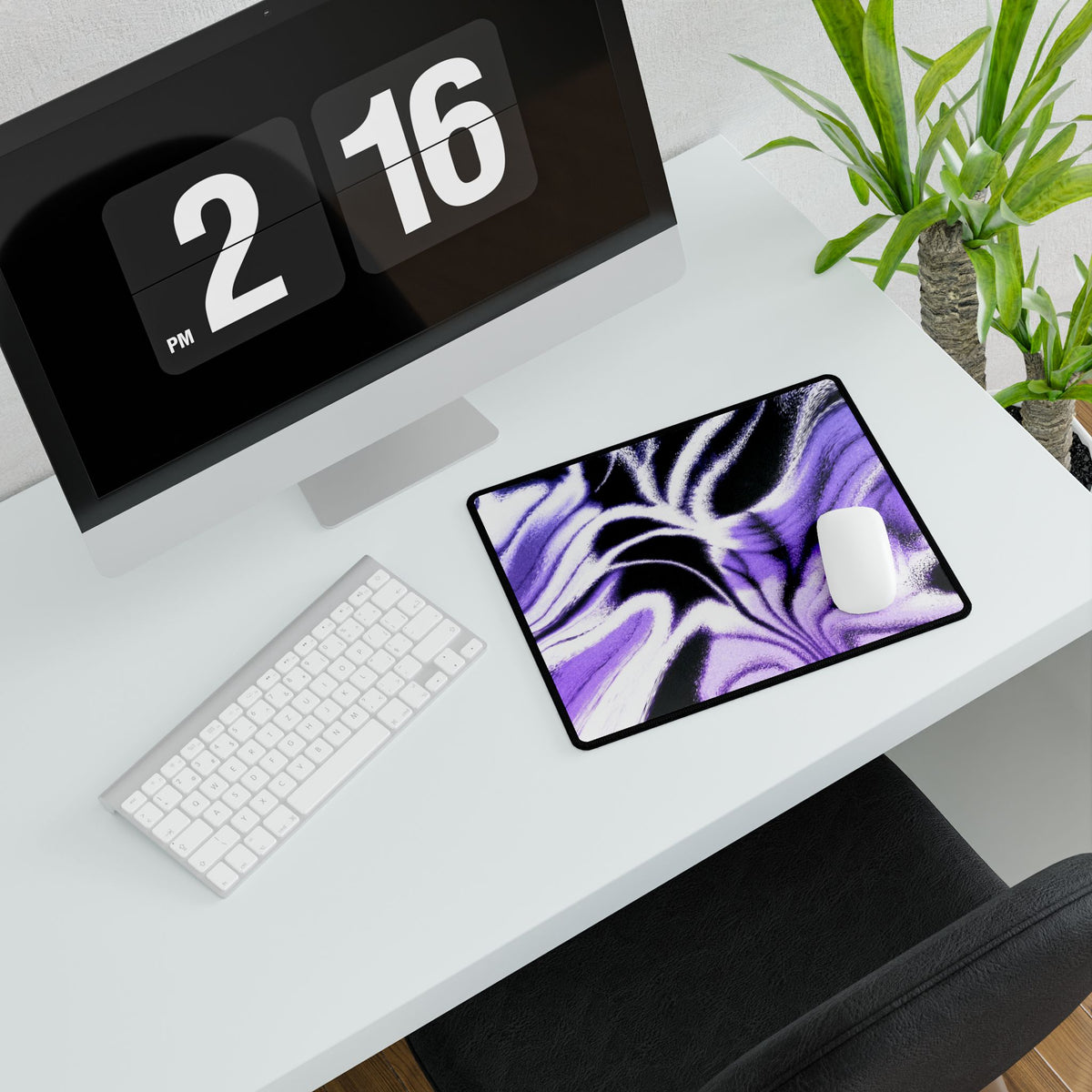 Purple Night Desk Mat - Swirling Black Abstract Mouse Pad