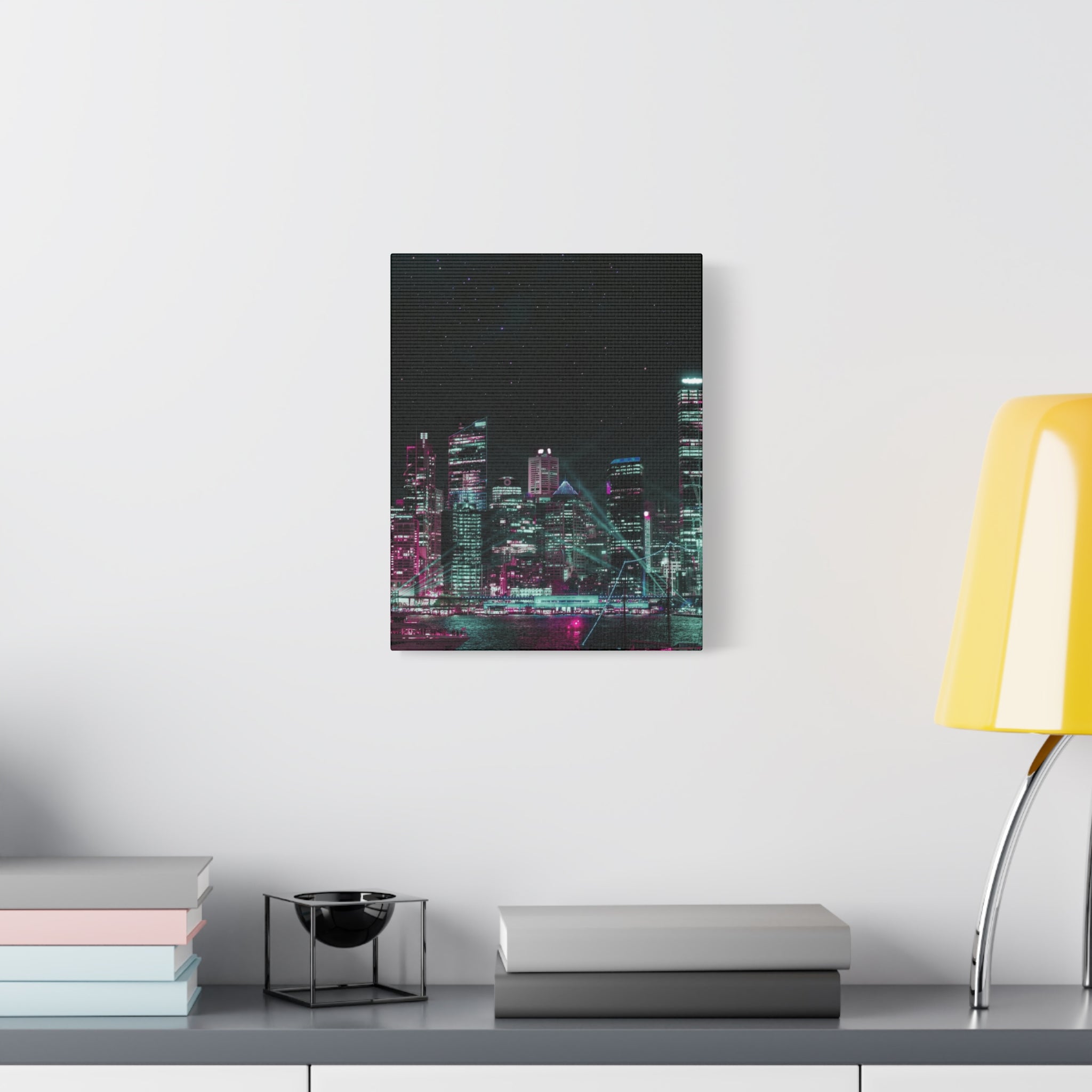 Cyberpunk Harbor Canvas Wall Art - Futuristic Sci-Fi City Decor