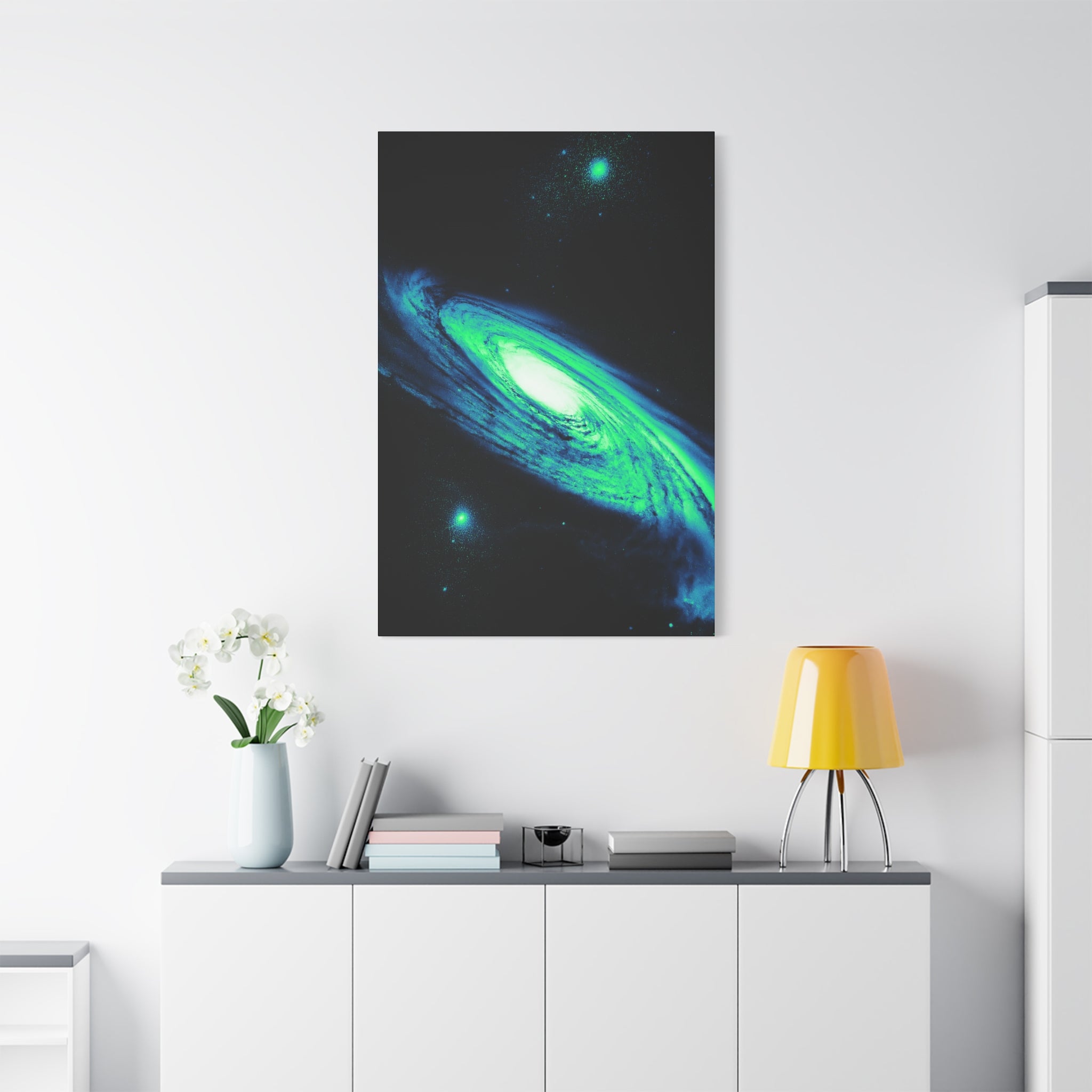 Vaporwave Green Blue Spiral Galaxy Canvas Art | Neon Retro Space Nebula Wall Decor