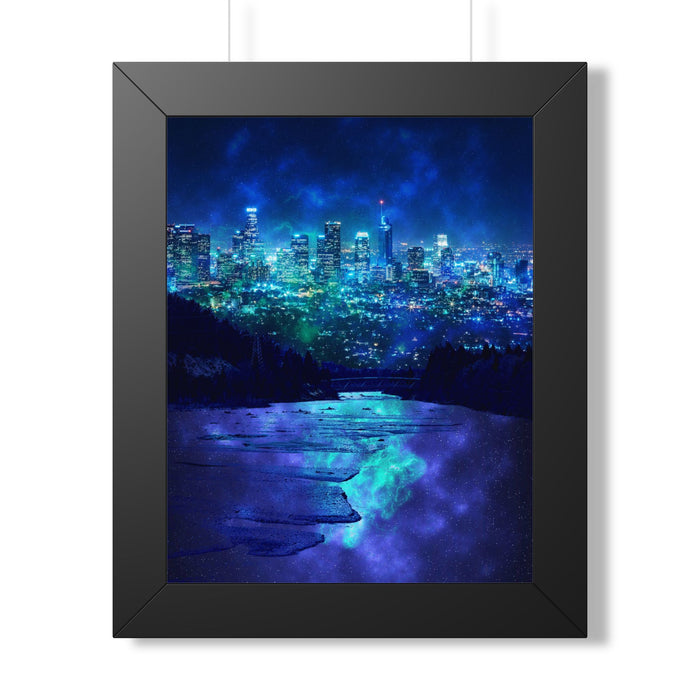 Cosmic Frosted City Skyline Poster - Galactic Winter Cityscape