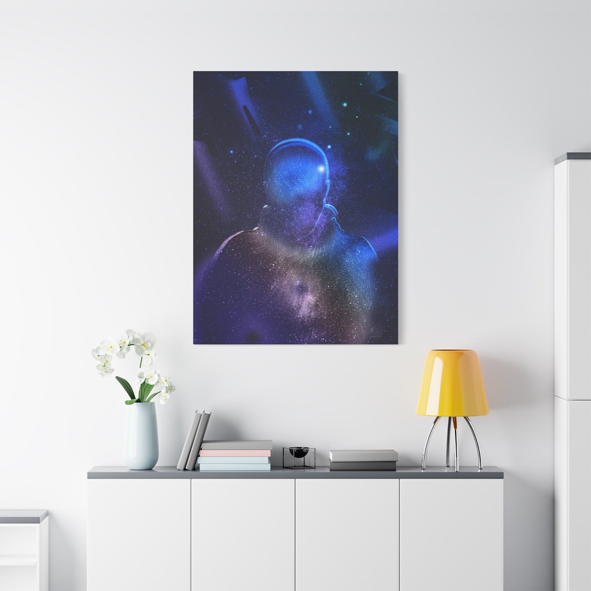 Figure in Space Canvas Wall Art - Cosmic Silhouette Decor