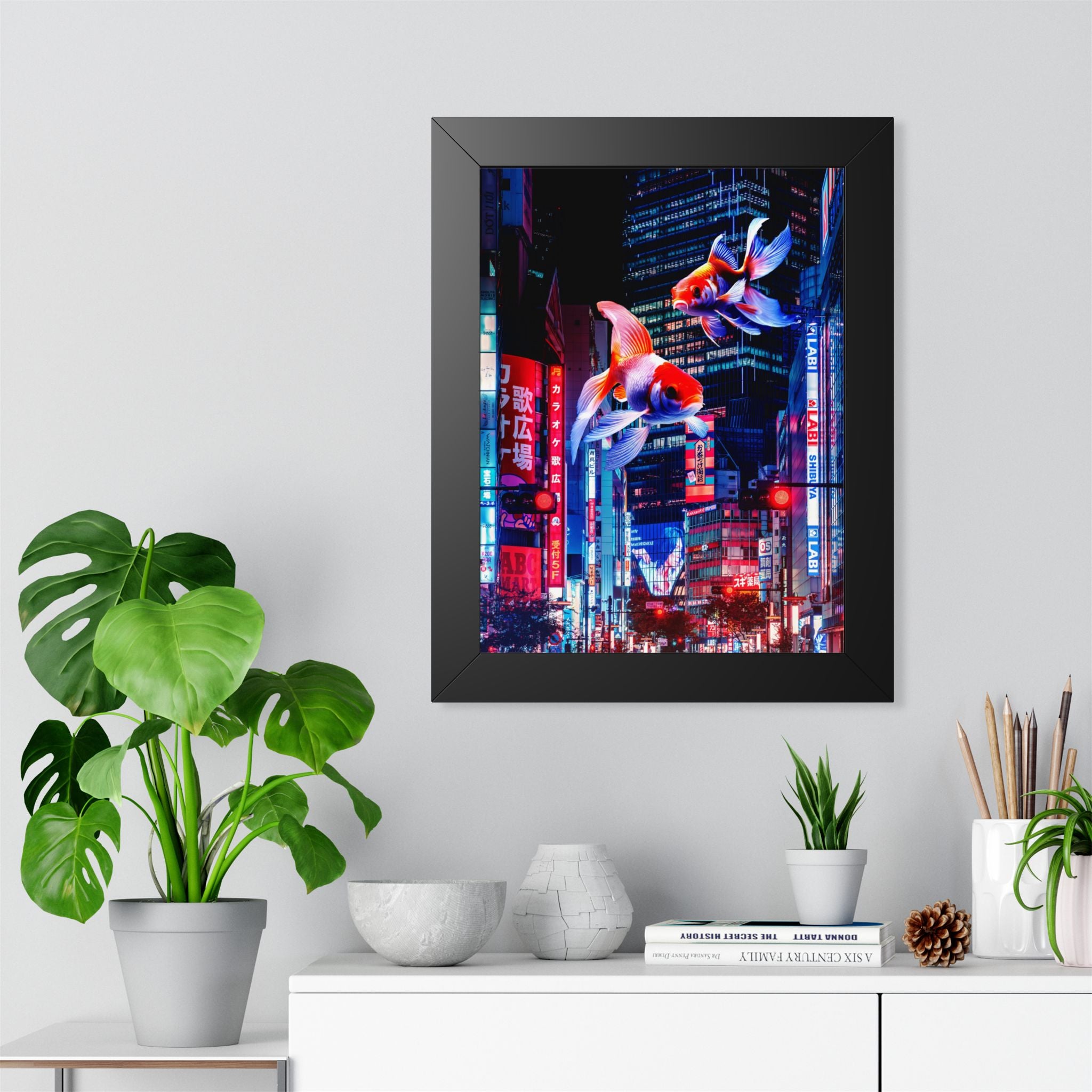 Japanese City Punk FX.2 Koi Attack Poster - Neon Urban Fantasy Art