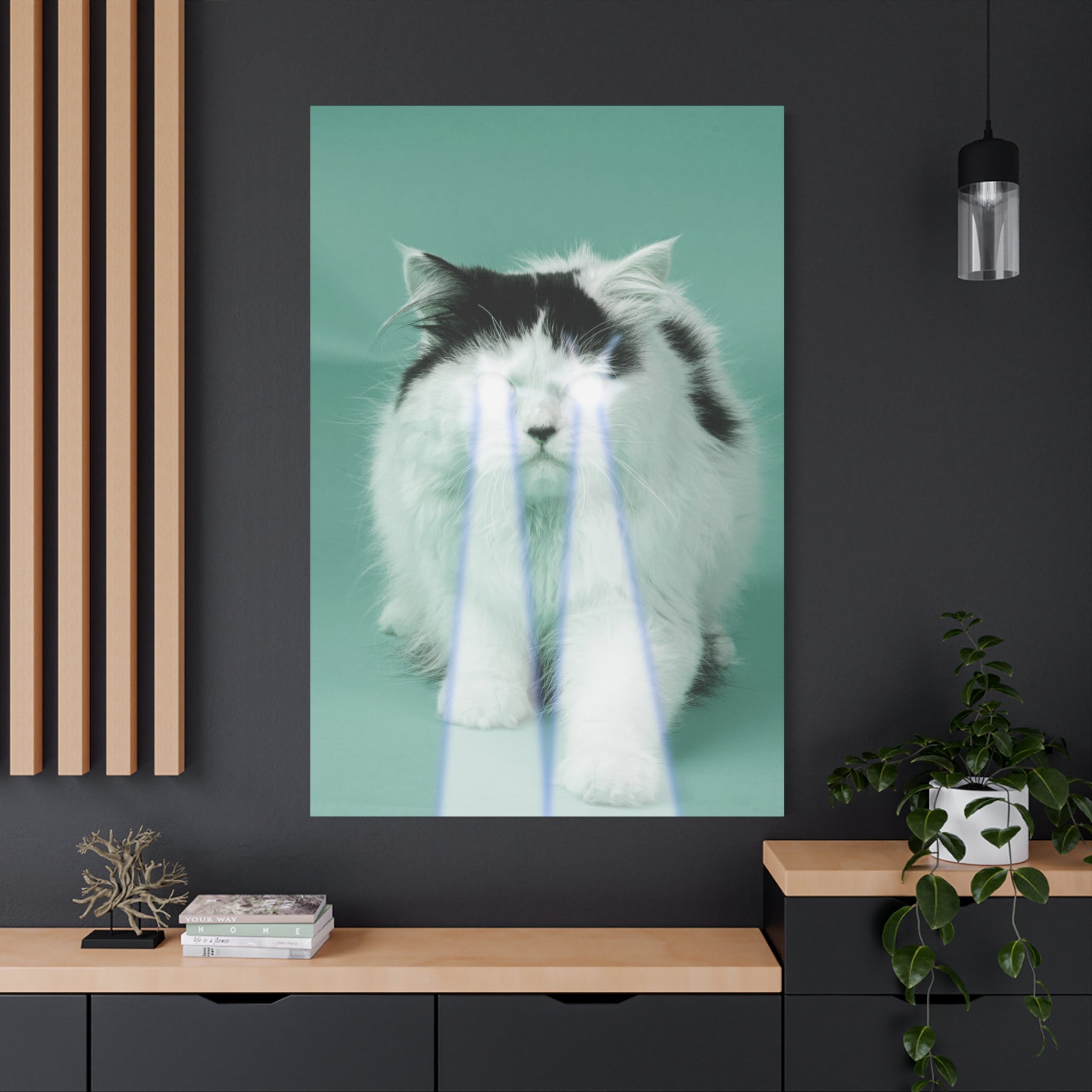 Laser Cat Canvas Wall Art - Funny Sci-Fi Space Feline Decor