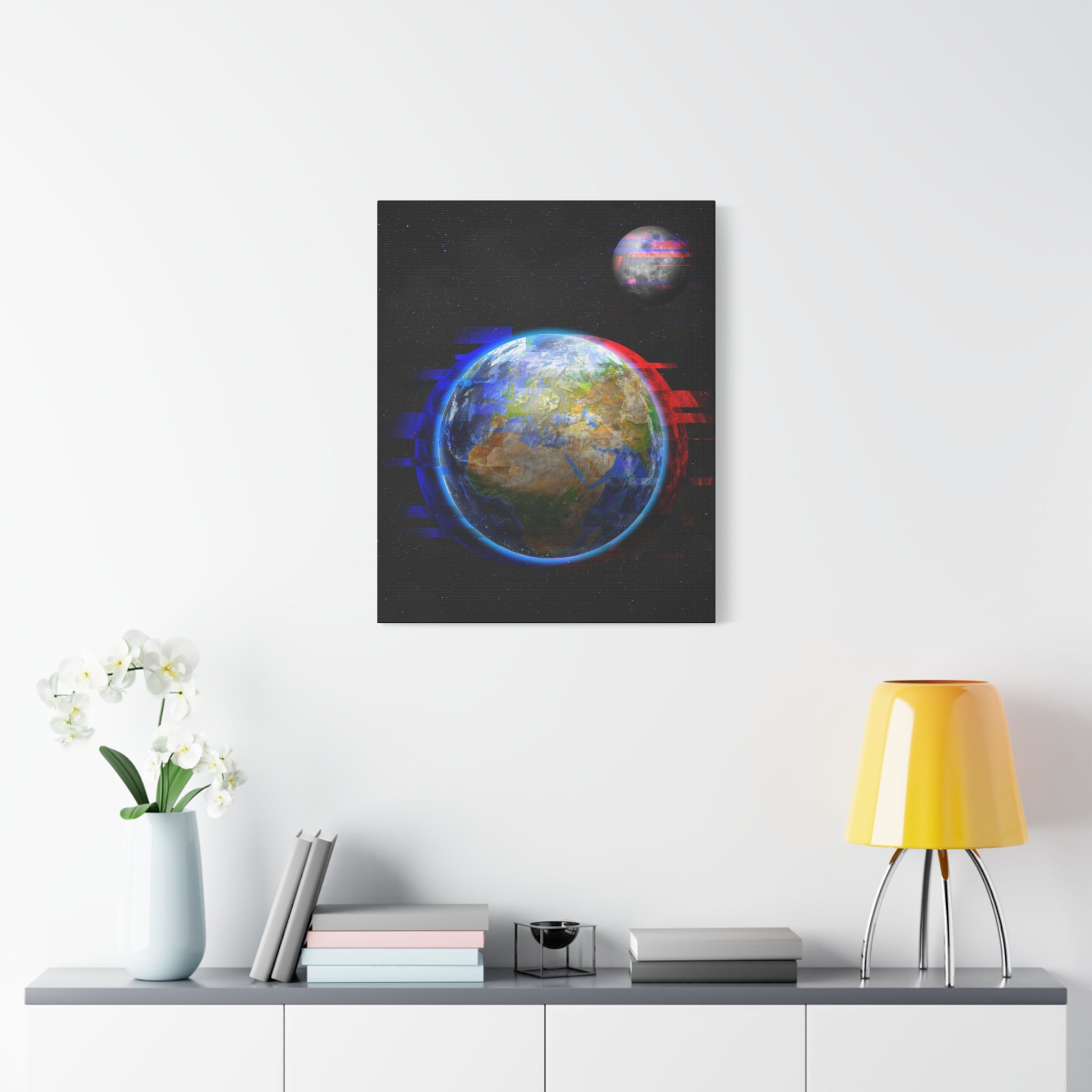Earth Glitched Canvas Wall Art - Digital Glitch Futuristic World