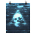 CRT Blue Skull Poster - Cyber-Noir Scanline Skull Art Print