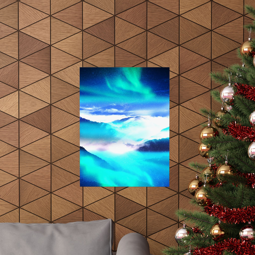 Starry Mountain Sky Poster - Aurora Borealis Art Print