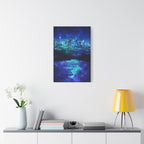 Cosmic Frosted City Canvas Art - Winter Metropolitan Nightscape