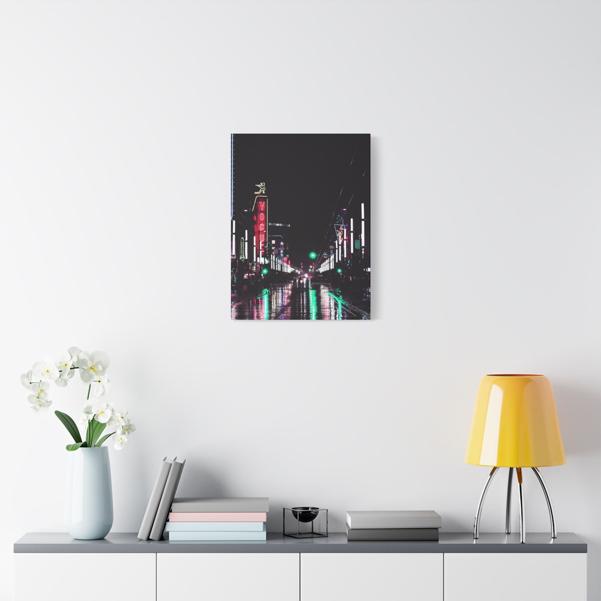 Cyberpunk Slick Street Canvas Wall Art - Neon Alley Decor
