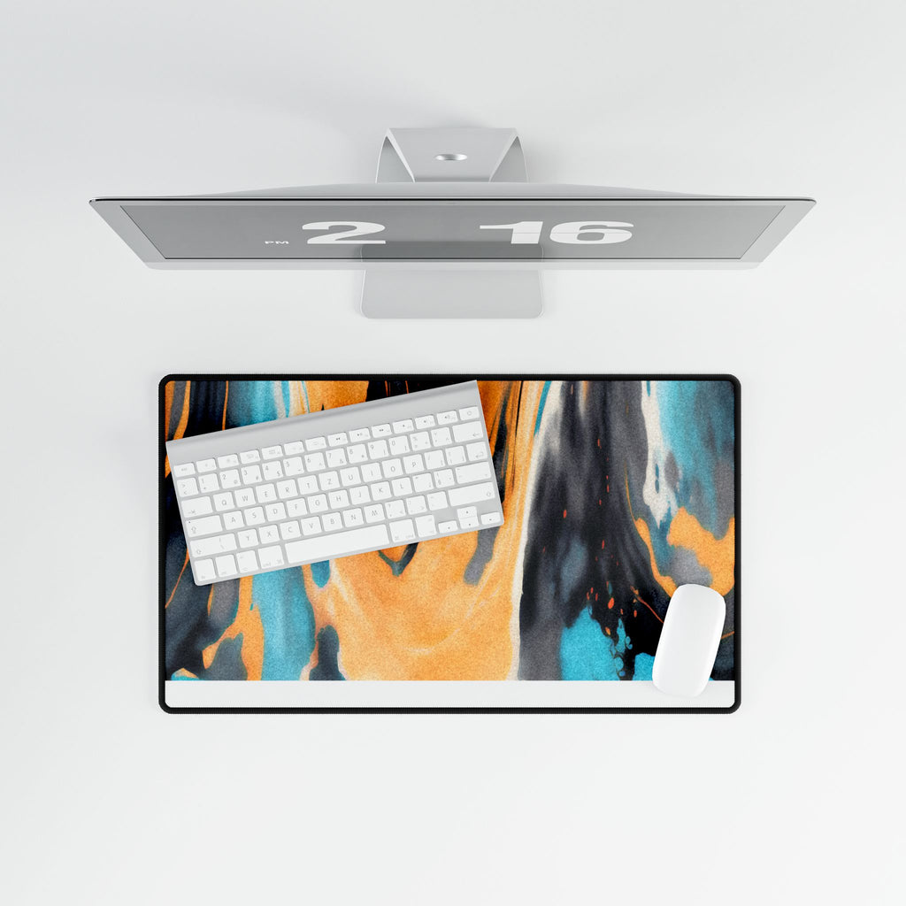 Ice And Fire Desk Mat - Swirling Mix Orange Blue Mouse Pad