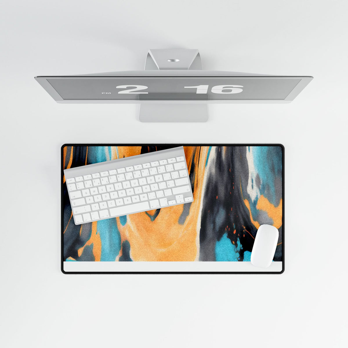 Ice And Fire Desk Mat - Swirling Mix Orange Blue Mouse Pad
