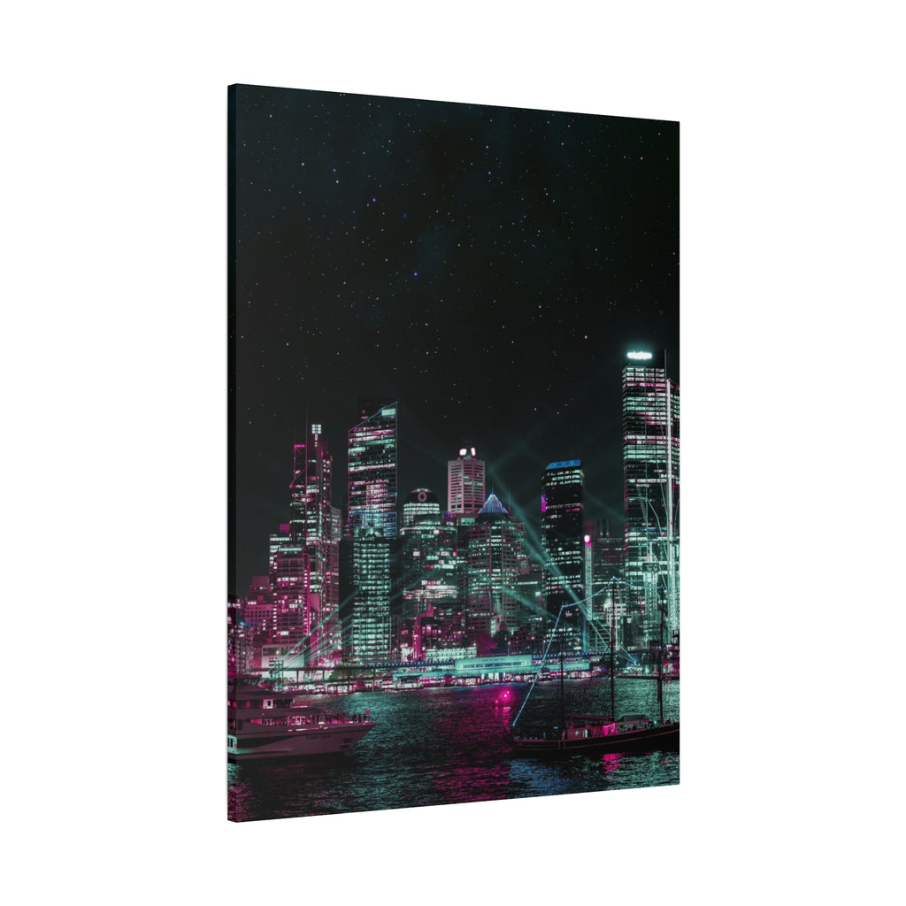 Cyberpunk Harbor Canvas Wall Art - Futuristic Sci-Fi City Decor