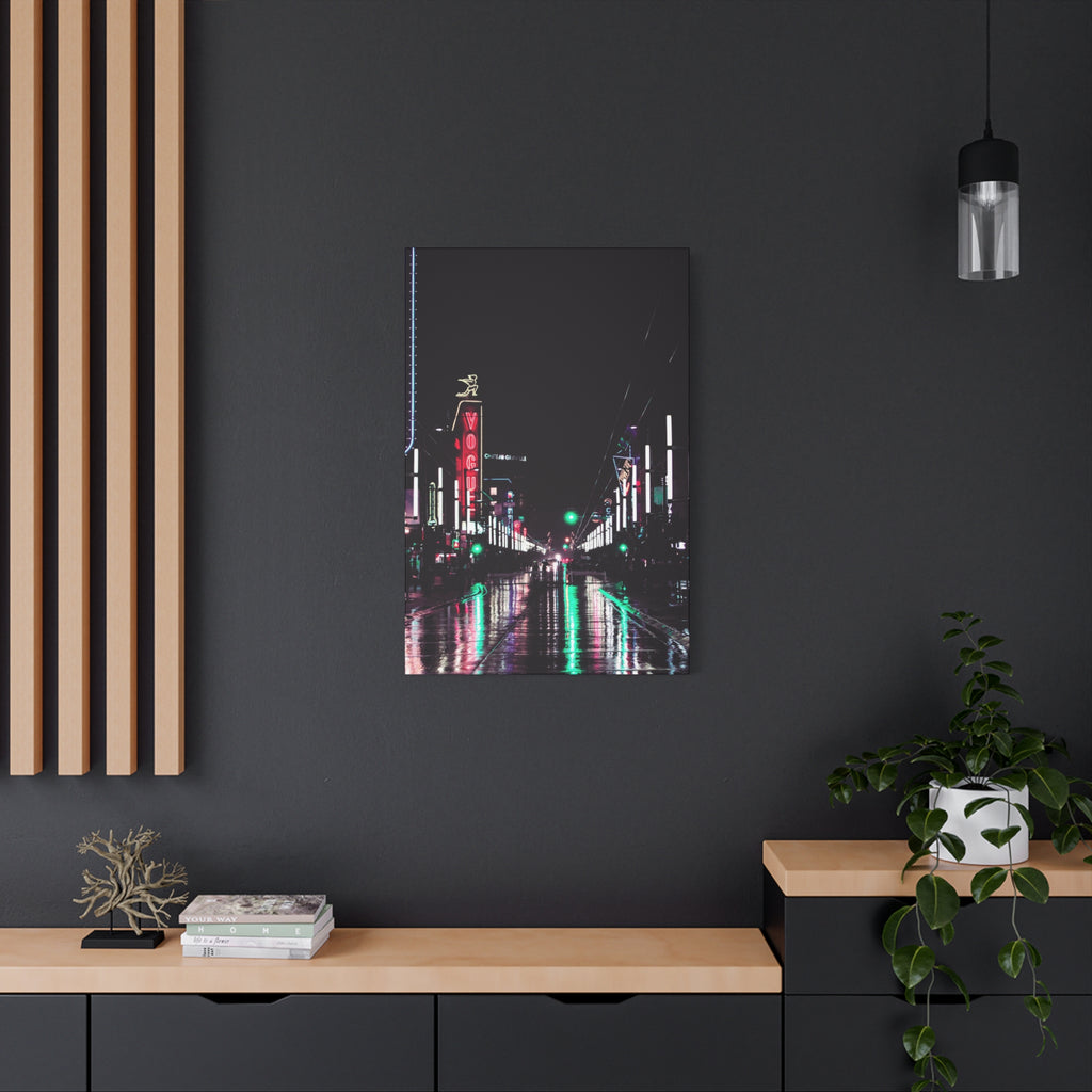 Cyberpunk Slick Street Canvas Wall Art - Neon Alley Decor