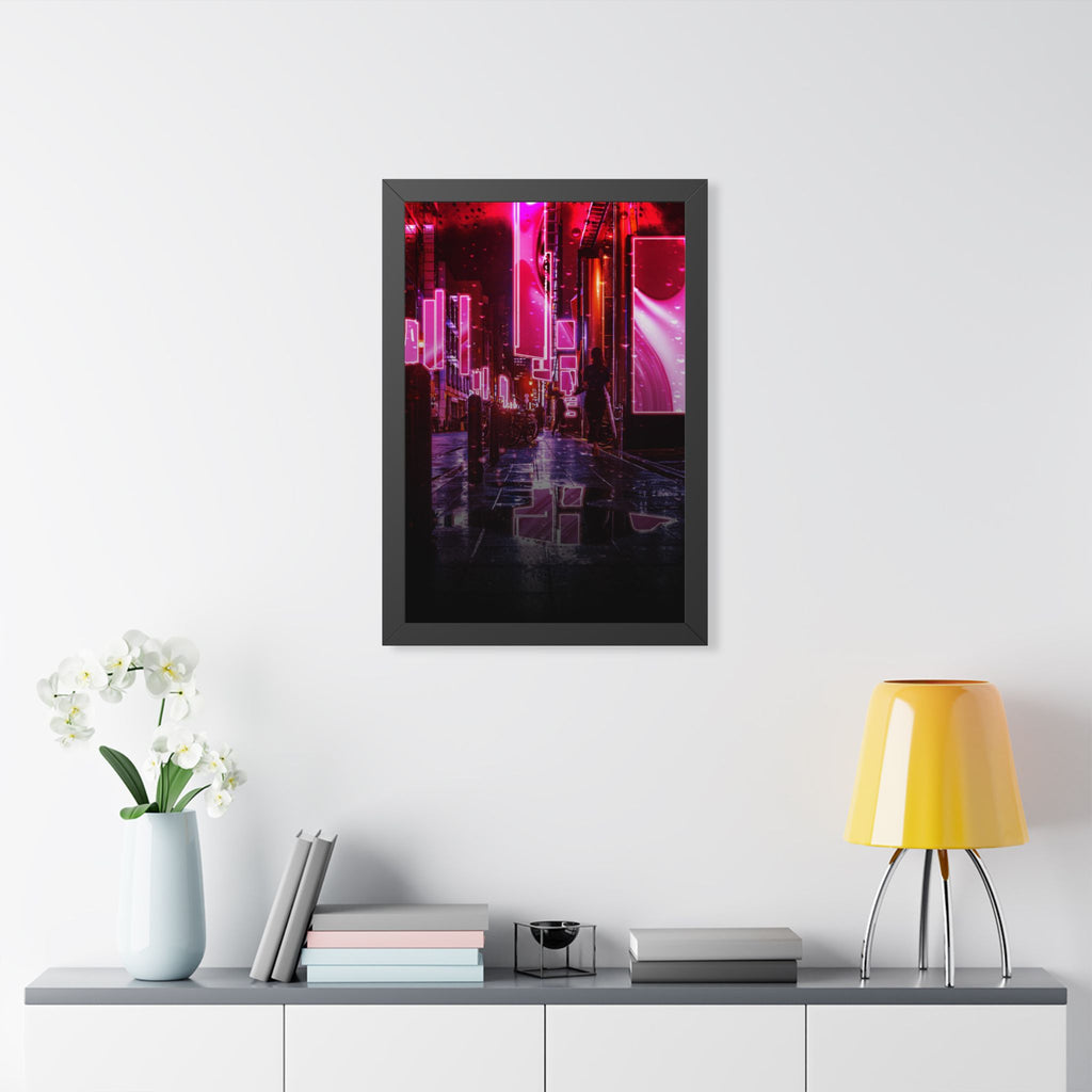 Japanese City Punk FX Framed Poster - Neon Alley Cyberpunk Art