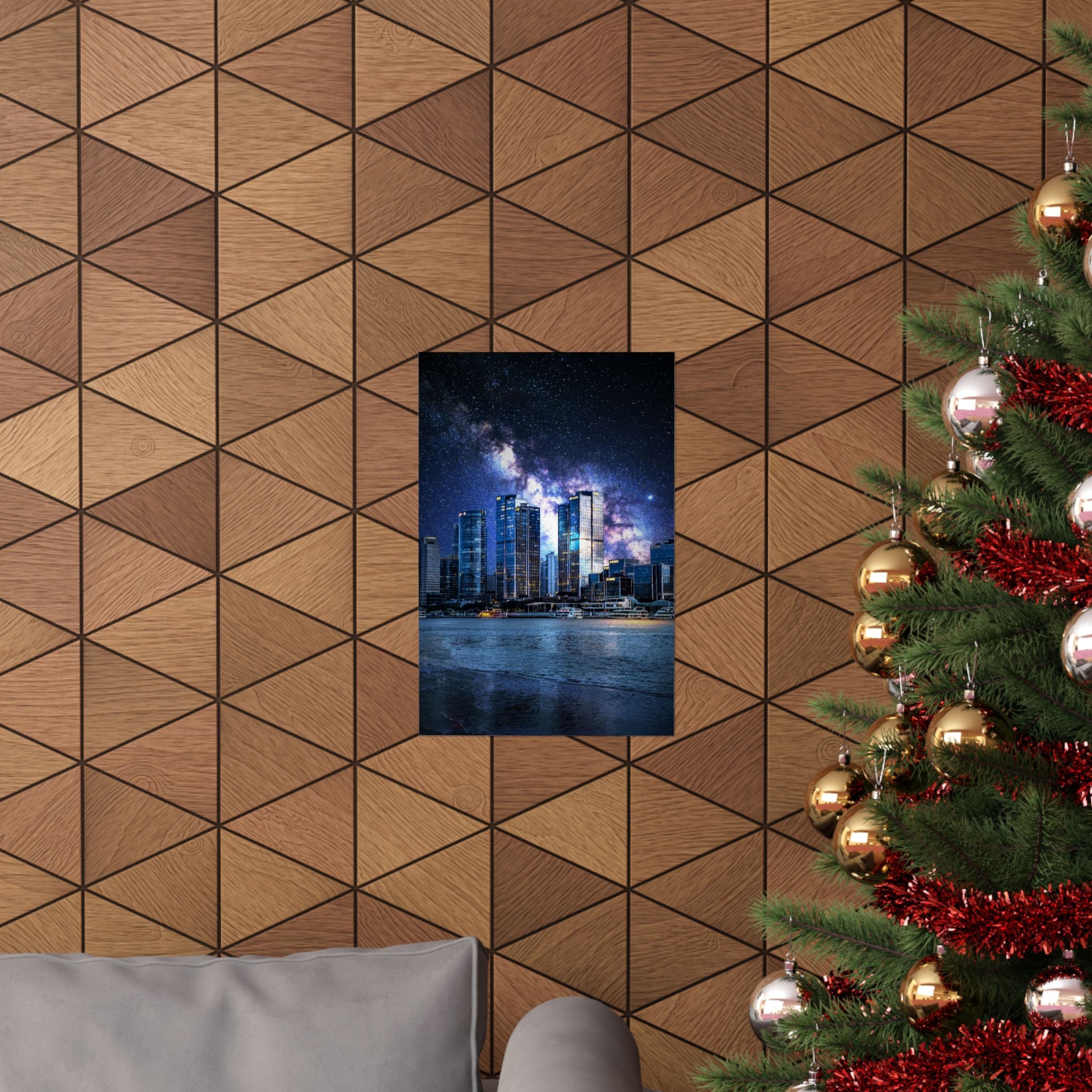 Space Cityscape on the Shore Poster - Neon Sci-Fi Coast Art Print