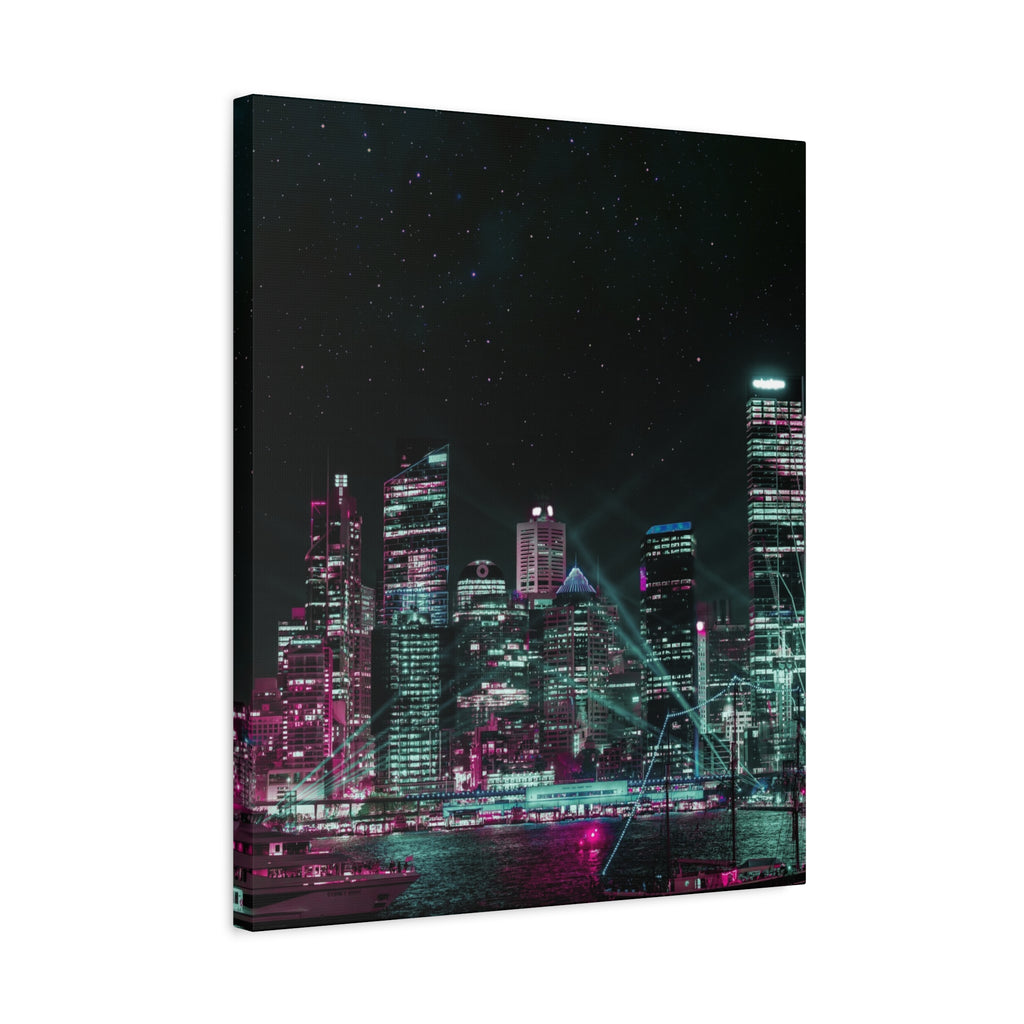 Cyberpunk Harbor Canvas Wall Art - Futuristic Sci-Fi City Decor
