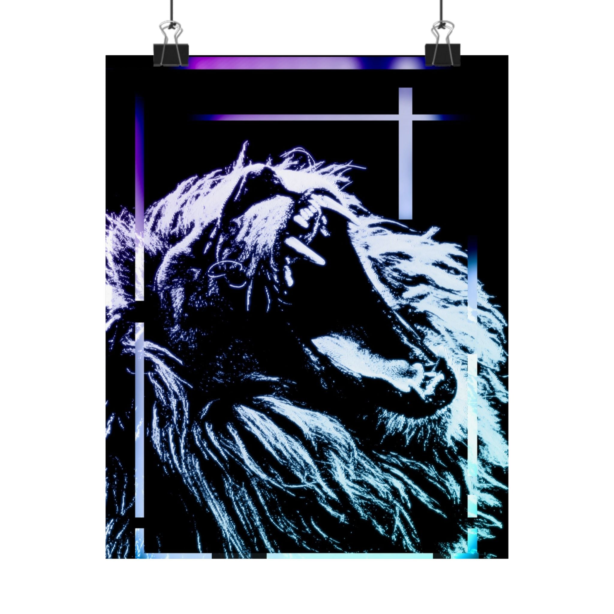 CRT Lion Retro Wave Poster - 80s Synthwave Neon Art Print