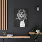 Lion in a Suit Canvas Wall Art - Modern Quirky Animal Portrait