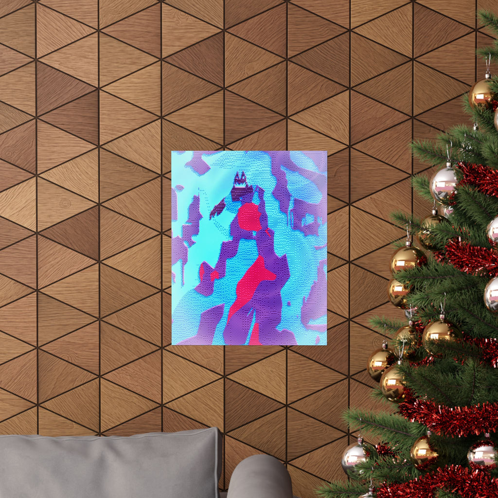 Retro Ice Cave Poster - Cool-Toned Glitch Aesthetic Art Print