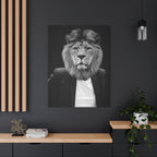 Lion in a Suit Canvas Wall Art - Modern Quirky Animal Portrait