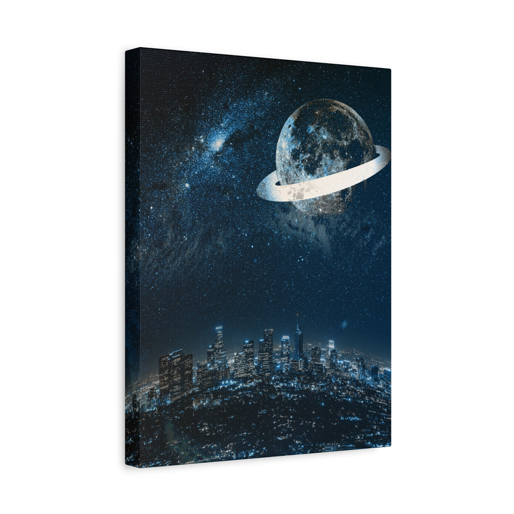 Starlight Cityscape Under a Celestial Moon Canvas Wall Art