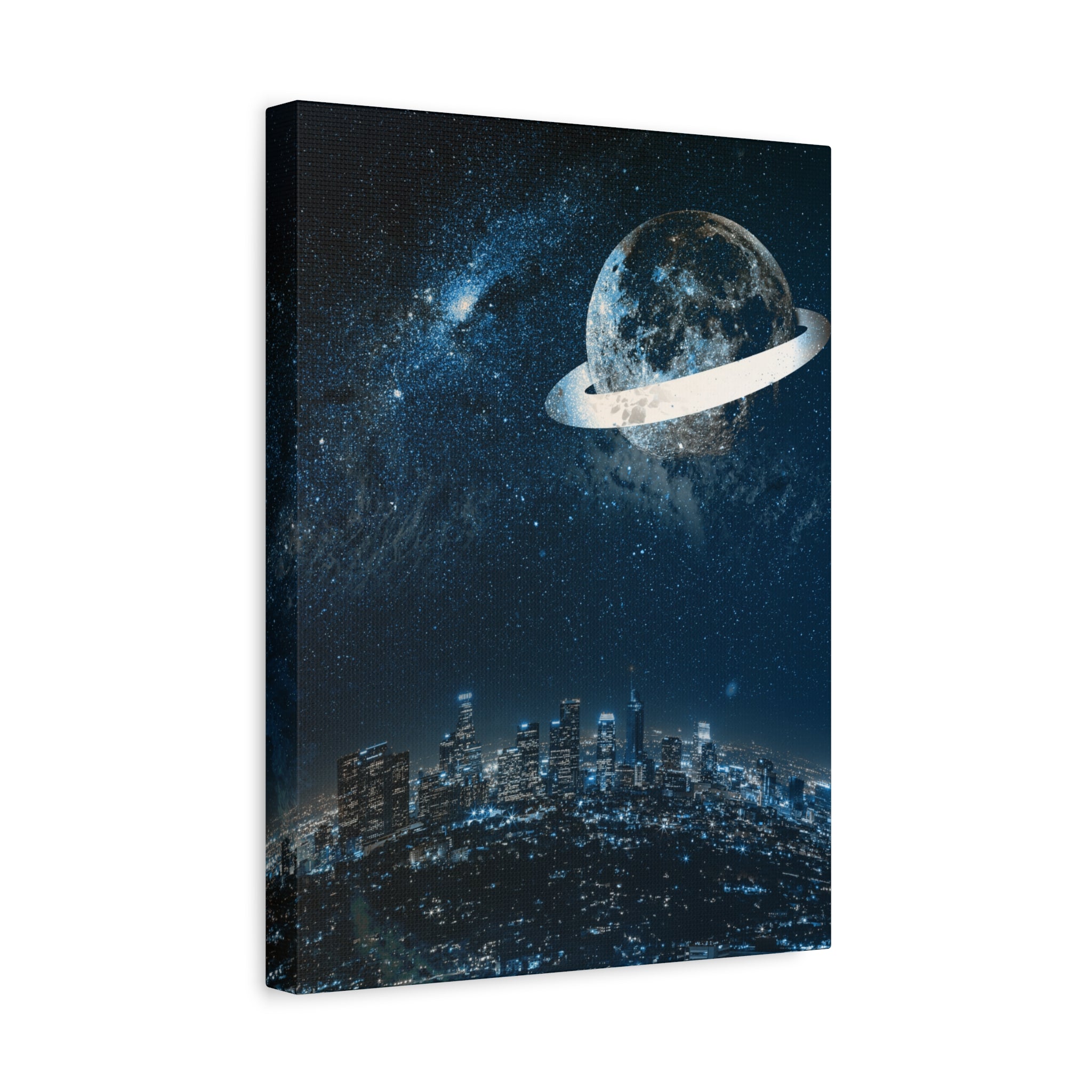 Starlight Cityscape Under a Celestial Moon Canvas Wall Art