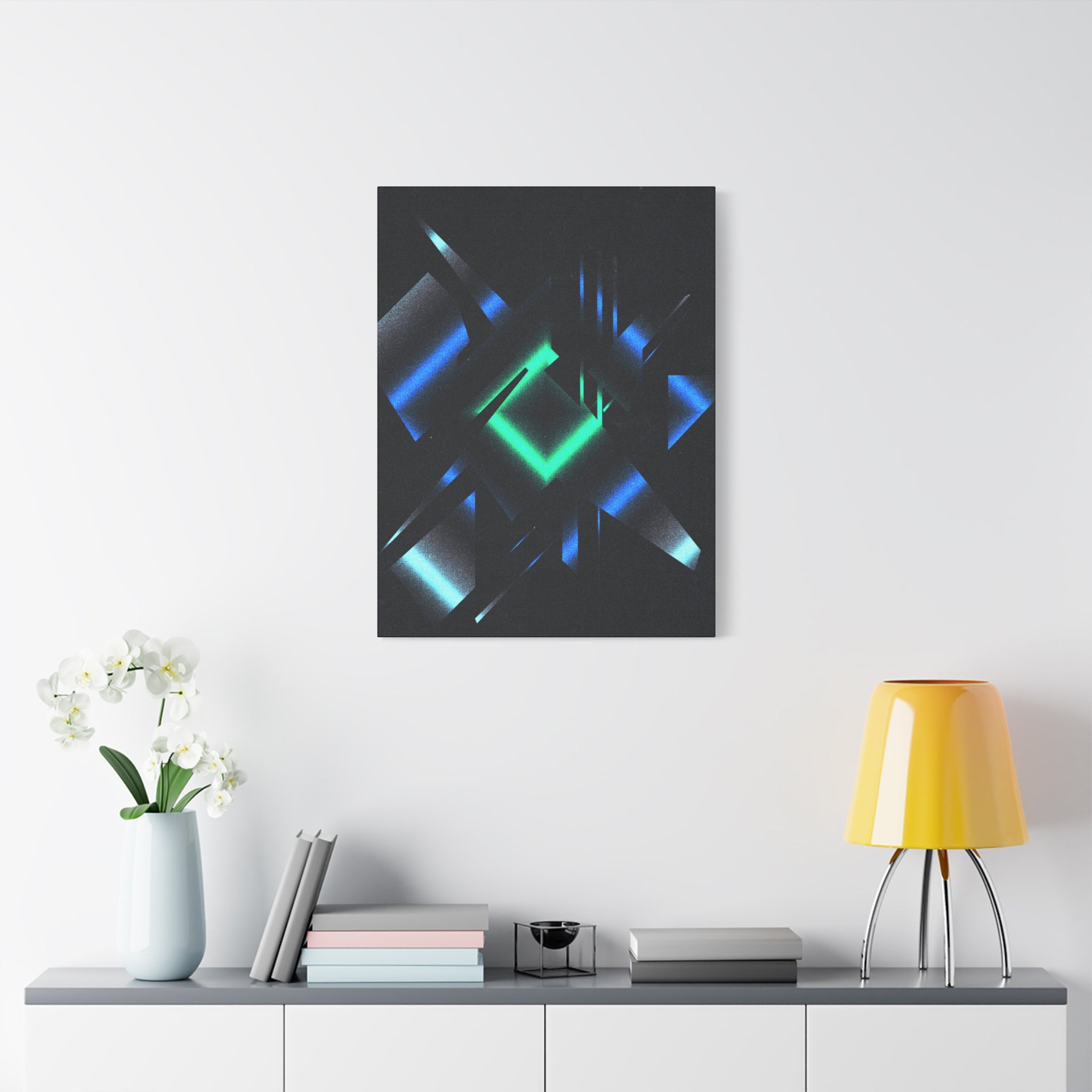 Abstract Techno Blue Canvas Wall Art - Digital Glitch Decor