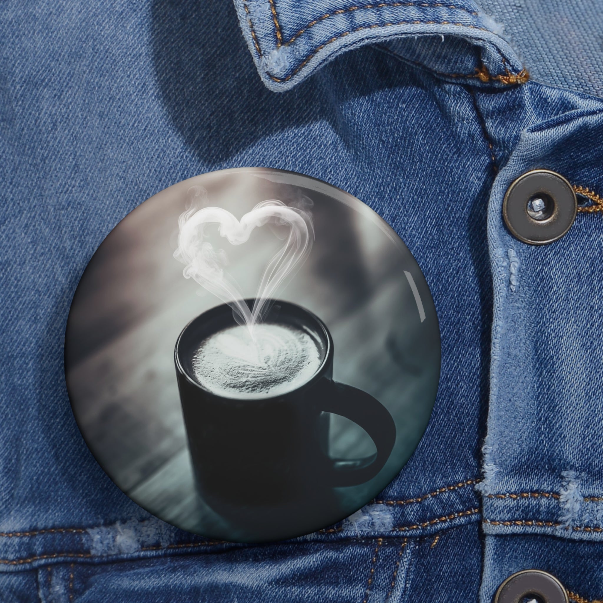 Coffee Love Latte Heart Pin - Cafe Art Button