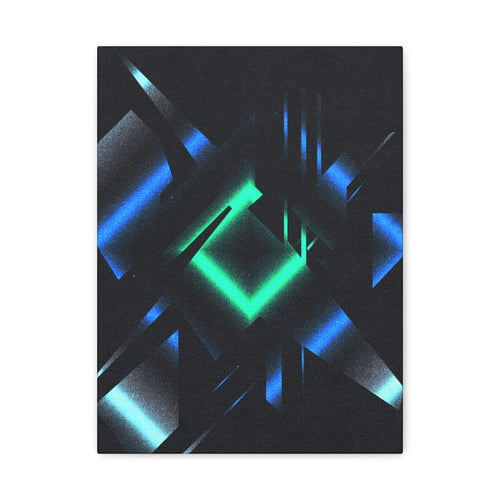 Abstract Techno Blue Canvas Wall Art - Digital Glitch Decor
