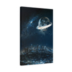 Starlight Cityscape Under a Celestial Moon Canvas Wall Art