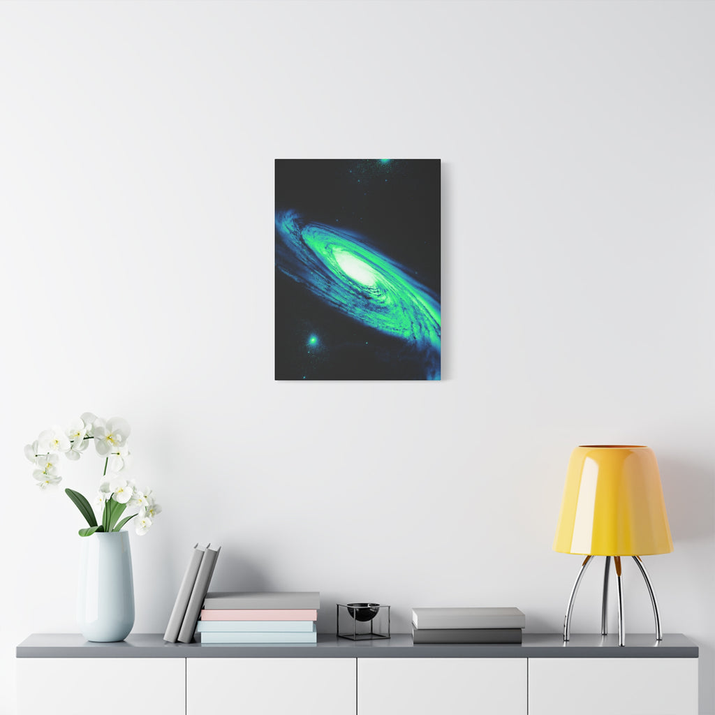 Vaporwave Green Blue Spiral Galaxy Canvas Art | Neon Retro Space Nebula Wall Decor