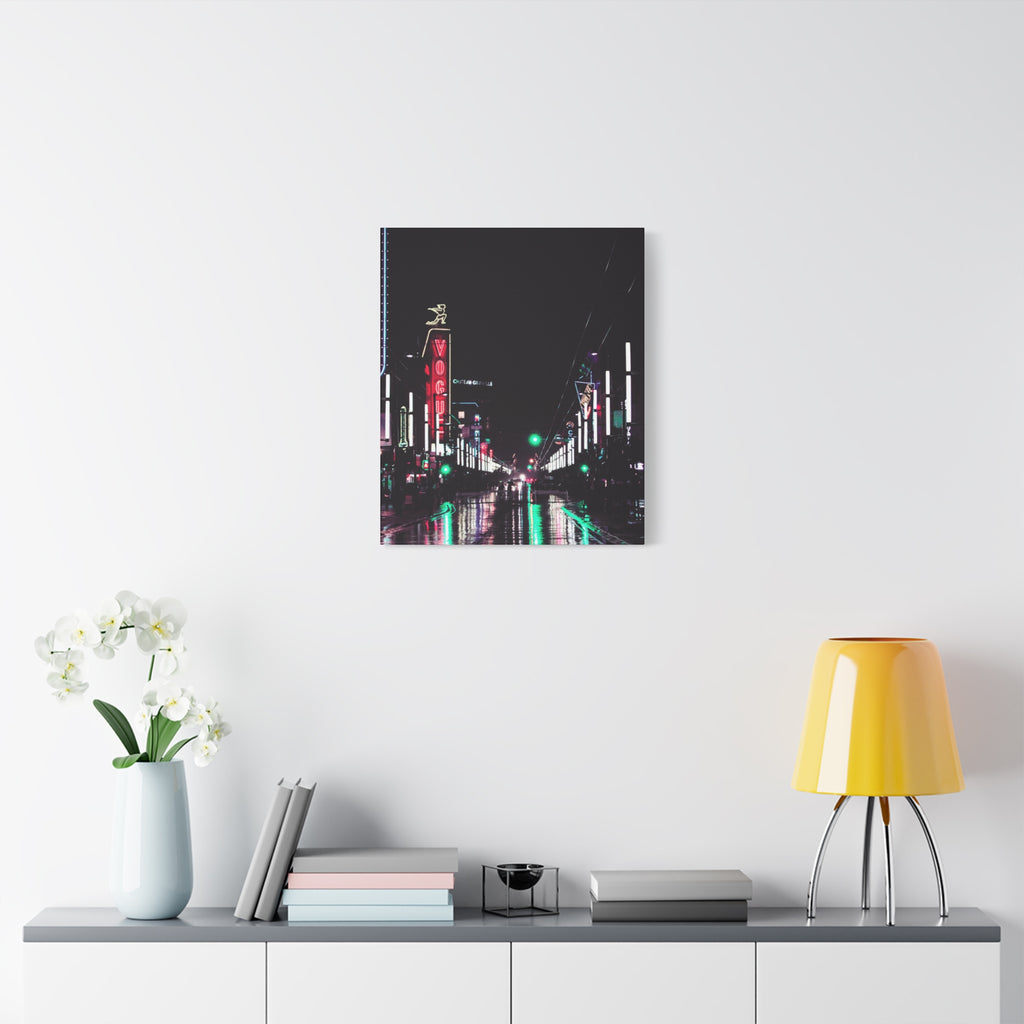 Cyberpunk Slick Street Canvas Wall Art - Neon Alley Decor