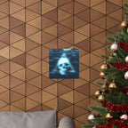 CRT Blue Skull Poster - Cyber-Noir Scanline Skull Art Print