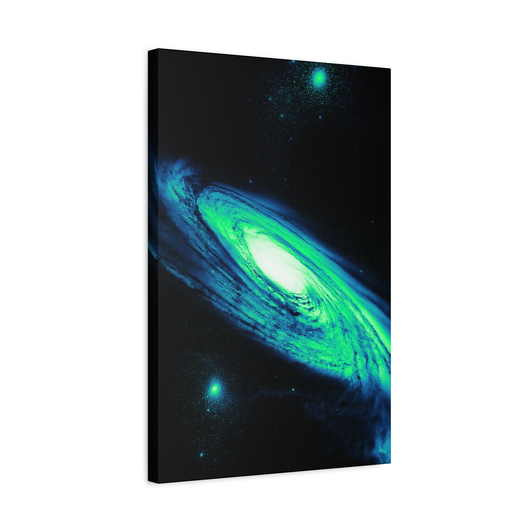 Vaporwave Green Blue Spiral Galaxy Canvas Art | Neon Retro Space Nebula Wall Decor
