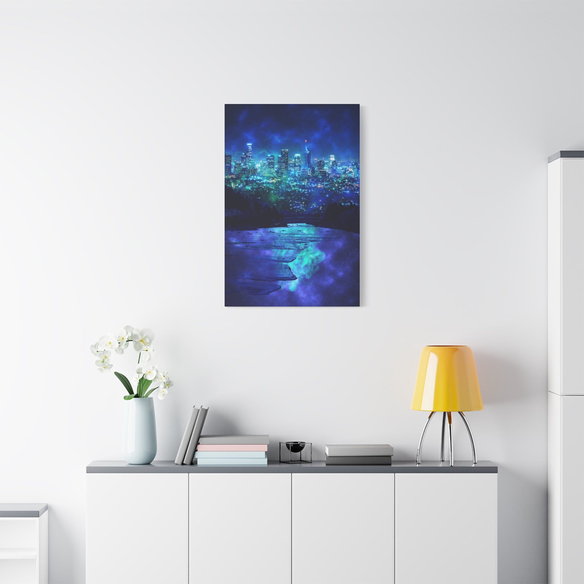 Cosmic Frosted City Canvas Wall Art - Winter Cityscape Decor
