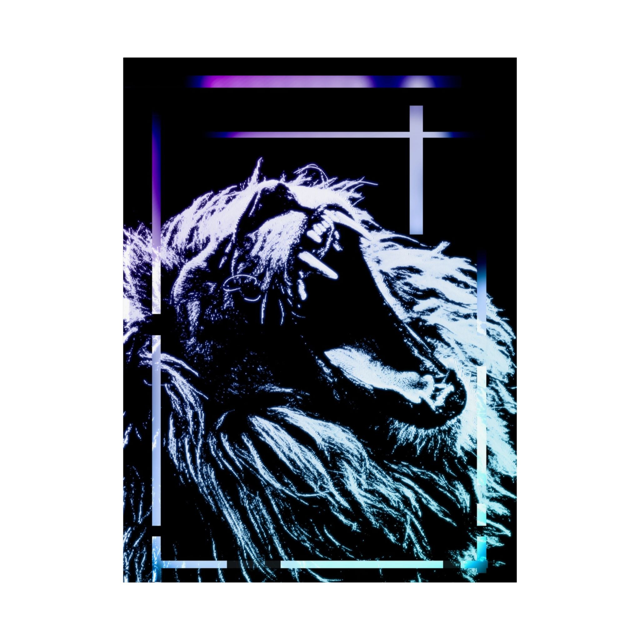 CRT Lion Retro Wave Poster - 80s Synthwave Neon Art Print